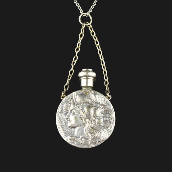 Antique Art Nouveau Perfume Bottle Pendant Necklace - Boylerpf