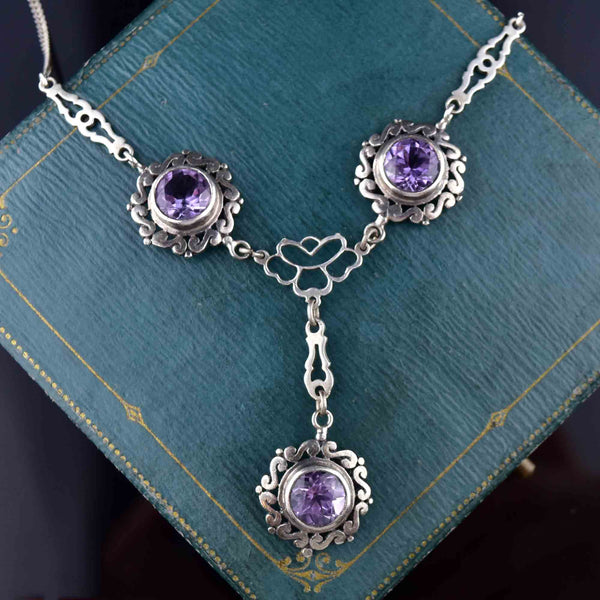 Vintage Art Deco Style Silver Amethyst Necklace - Boylerpf