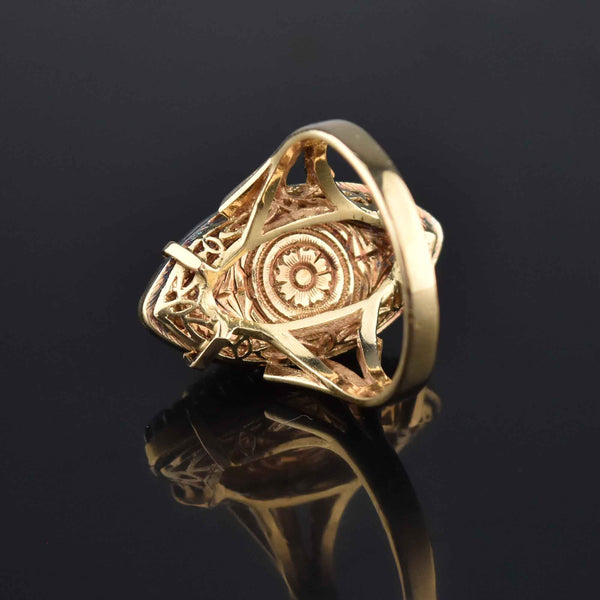 Georgian Revival 14K Gold Turquoise Diamond Halo Ring - Boylerpf
