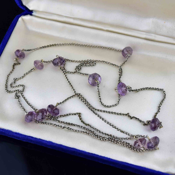 Vintage Silver Amethyst Long Chain Necklace - Boylerpf