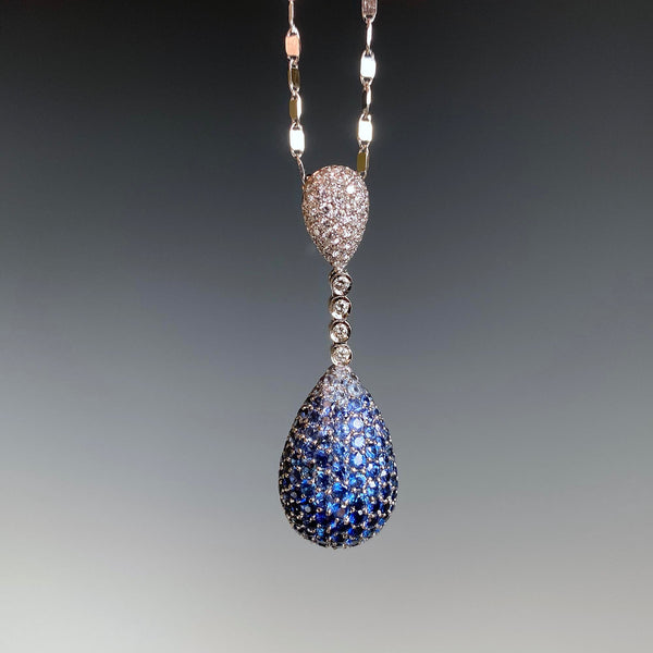 18K White Gold Sapphire Diamond Pendant Necklace - Boylerpf