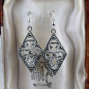 Vintage Sterling Silver Marcasite Geometric Earrings - Boylerpf