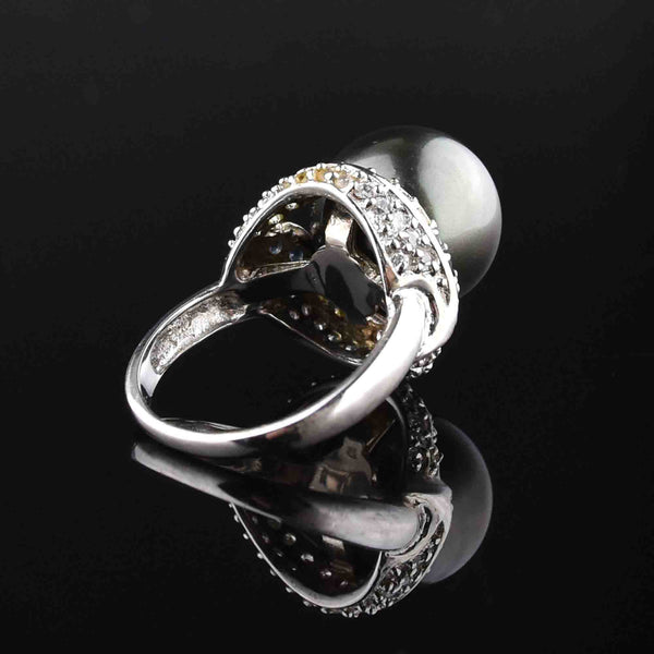Vintage Silver Multi Gemstone Black Pearl Statement Ring, Sz 7.25 - Boylerpf