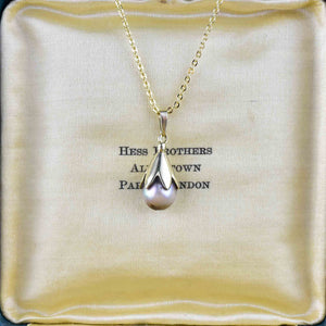Vintage Gray Pearl 14K Gold Pendant Necklace - Boylerpf