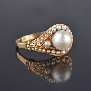 Vintage Retro 14K Gold Pearl Buckle Ring, Sz 9 - Boylerpf