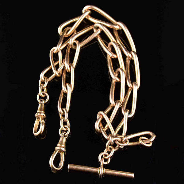 Antique 9K Gold Trombone Link Watch Chain Necklace - Boylerpf