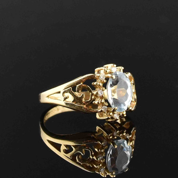14K Gold Aquamarine Diamond Halo Ring, Sz 4.75 - Boylerpf