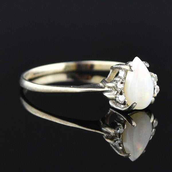 Vintage 14K White Gold Opal Diamond Engagement Ring, Sz 7.5 - Boylerpf