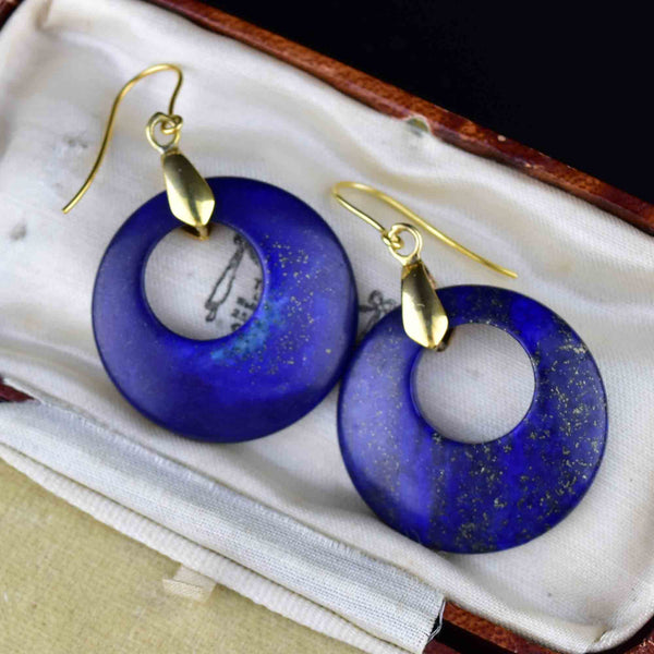 Vintage Gold Lapis Lazuli Hoop Earrings - Boylerpf