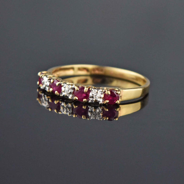 Vintage Diamond Ruby Gold Half Eternity Ring - Boylerpf