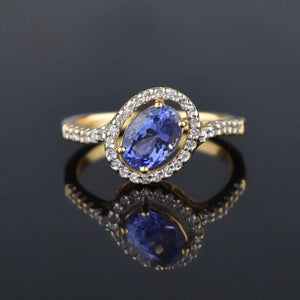 18K Gold Diamond Halo Tanzanite Engagement Ring - Boylerpf