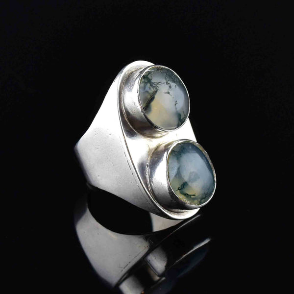 Vintage Dendritic Agate Silver Statement Ring - Boylerpf