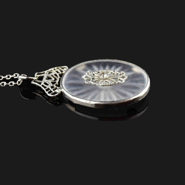Art Nouveau Style Sterling Silver Round Locket Necklace