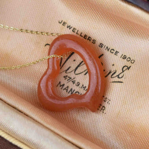 Vintage Orange Jade Witches Heart Pendant Necklace - Boylerpf