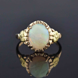 Gold Forget Me Not Flower Opal Cabochon Solitaire Ring - Boylerpf