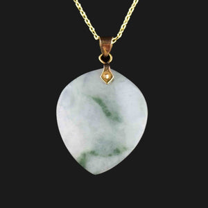 14K Gold Moss in Snow Jade Heart Pendant Necklace - Boylerpf