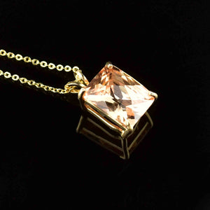 Vintage Checkerboard Cut Citrine 14K Gold Pendant Necklace - Boylerpf