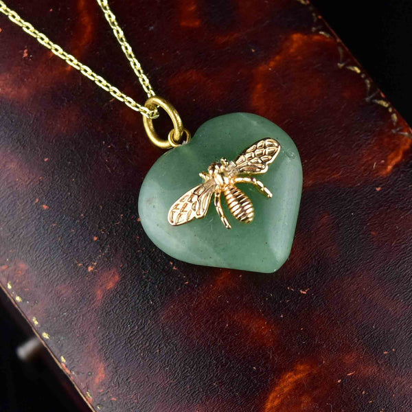 Green Aventurine Heart Bee Pendant Necklace - Boylerpf