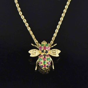 Ruby Sapphire Emerald Bumble Bee Brooch Pendant in 14K Gold - Boylerpf