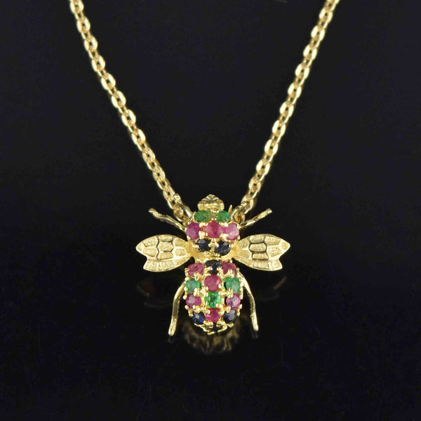 Ruby Sapphire Emerald Bumble Bee Brooch Pendant in 14K Gold - Boylerpf