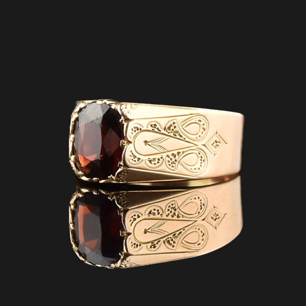 Vintage 14K Rose Gold Garnet Wide Band Ring - Boylerpf