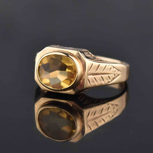 Art Deco Gold Smooth Top Citrine Ring, Sz 8.75 - Boylerpf