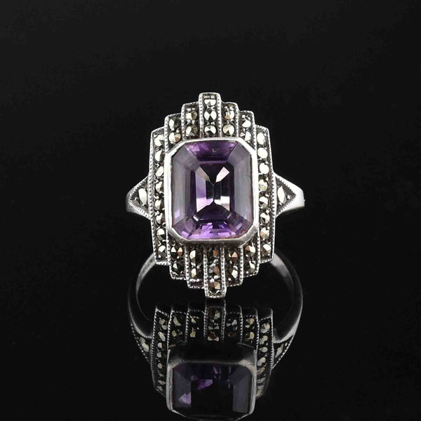 Vintage Art Deco Style Amethyst Marcasite Ring, Sz 6.75 - Boylerpf