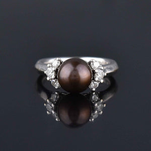 18K White Gold Diamond Black Pearl Ring - Boylerpf