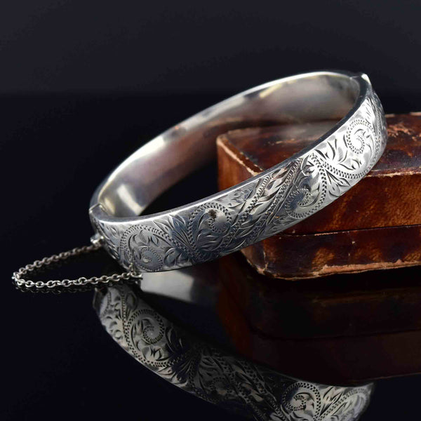 Vintage Sterling Silver Ornate Engraved Bangle Bracelet - Boylerpf