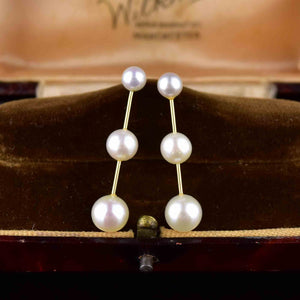 Vintage 14K Gold Pearl Bar Earrings - Boylerpf