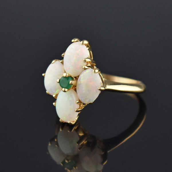 Edwardian 14K Gold Opal Emerald Four Stone Ring - Boylerpf
