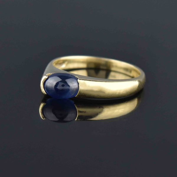 Fine 14K Gold Offset Cabochon Sapphire Ring Band - Boylerpf