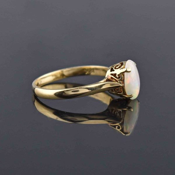 Edwardian 18K Gold Solitaire Opal Cabochon Ring - Boylerpf