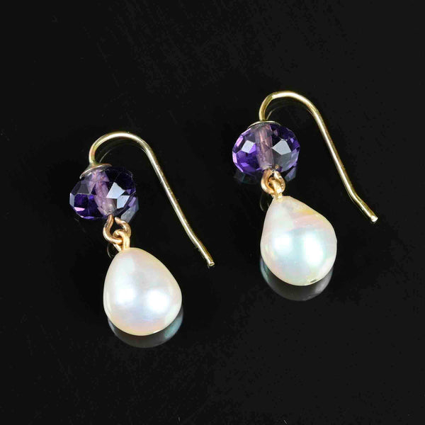 Baroque Pearl Faceted Amethyst Drop Earrings in Gold - Boylerpf