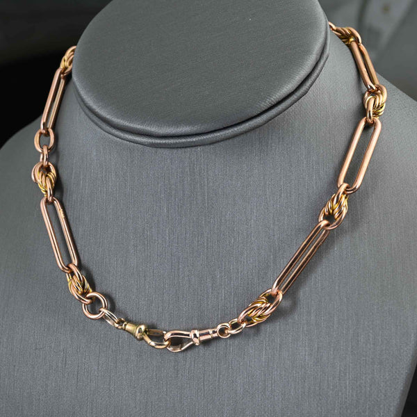 Antique Fetter and Knot Rose Gold Watch Chain Necklace - Boylerpf