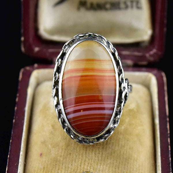 Silver Rope Carnelian Banded Agate Ring - Boylerpf