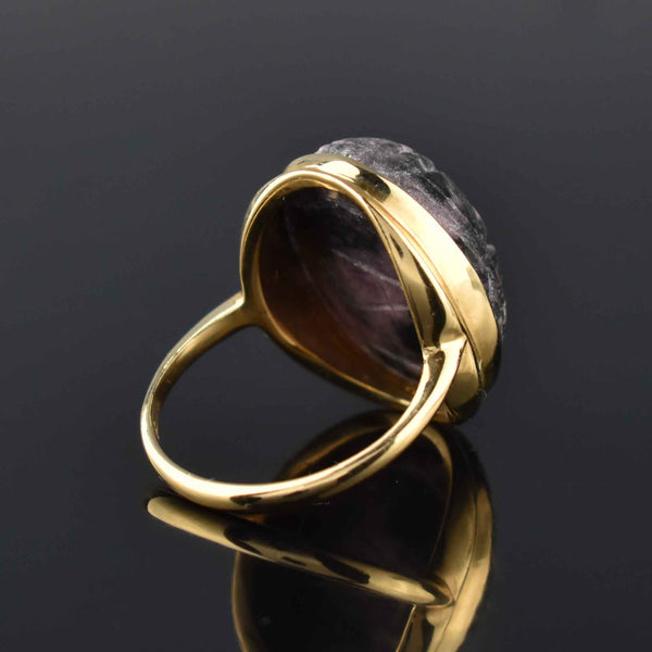 Egyptian Revival Rhodochrosite Scarab Beetle Ring in 14K Gold - Boylerpf