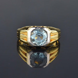 Art Deco 14K Gold European Cut Aquamarine Ring, Sz 9.75 - Boylerpf