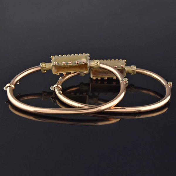 Pair Antique Etruscan Rose Gold Wedding Bangles, Lily of the Valley - Boylerpf