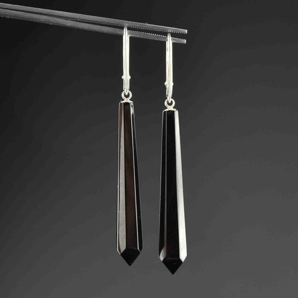 Antique Victorian Silver Carved Whitby Jet Earrings - Boylerpf