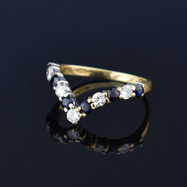 Vintage 18K Gold Diamond Sapphire Chevron Ring - Boylerpf