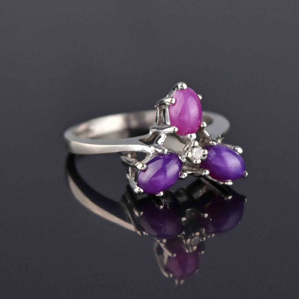 Vintage Diamond Ruby and Purple Star Sapphire Ring in White Gold - Boylerpf