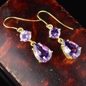 Vintage Gold Rose de France Amethyst Earrings - Boylerpf