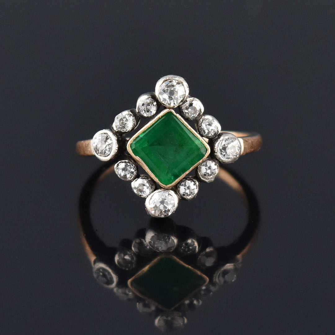 Antique Diamond Halo Emerald Ring in 14K Gold ON HOLD – Boylerpf