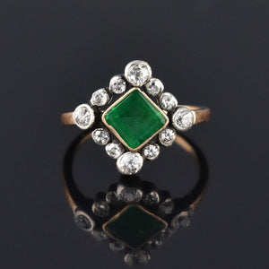 Antique Diamond Halo Emerald Ring in 14K Gold ON HOLD - Boylerpf