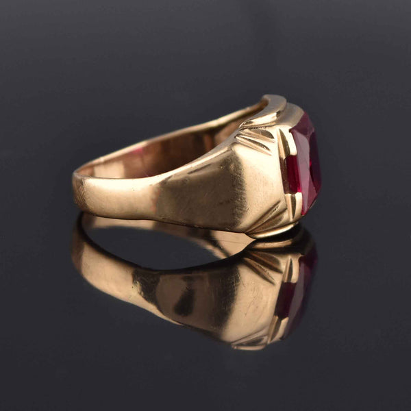 Art Deco Mens Gold Ruby Signet Ring, Sz 13.25 - Boylerpf