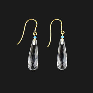 Vintage Gold Rock Crystal Turquoise Drop Earrings - Boylerpf