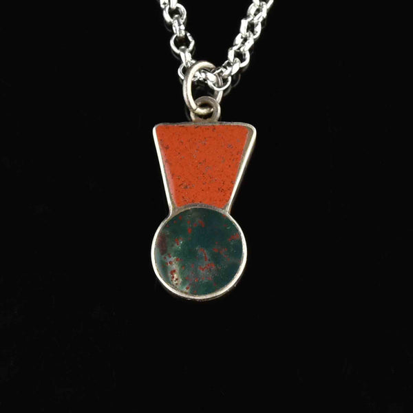 Silver Jasper Bloodstone Thistle Pendant Necklace - Boylerpf