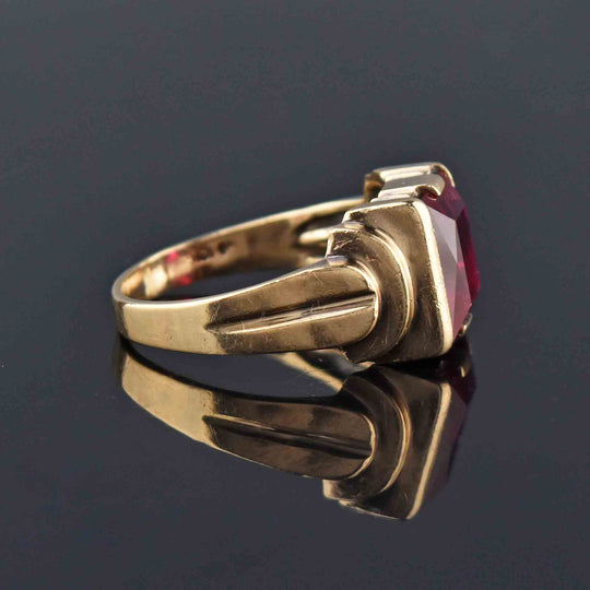 Vintage Mens Art Deco Gold Ruby Signet Ring, Sz 12 – Boylerpf