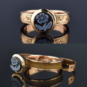 Antique Secret Compartment 14K Gold Ring, Onyx Forget Me Not - Boylerpf